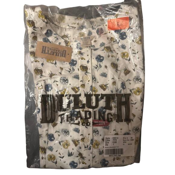 2/$25 Size XSM Duluth Trading Floral Button Up Shirt Tunic with Pockets NWT - Picture 5 of 5